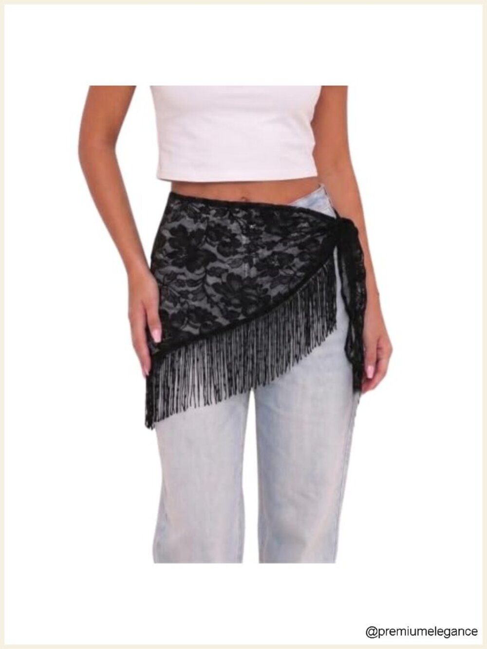 Women's Sheer Lace Floral Hip Scarf Wrap Fringe Tassel Belt Boho Festival Cover